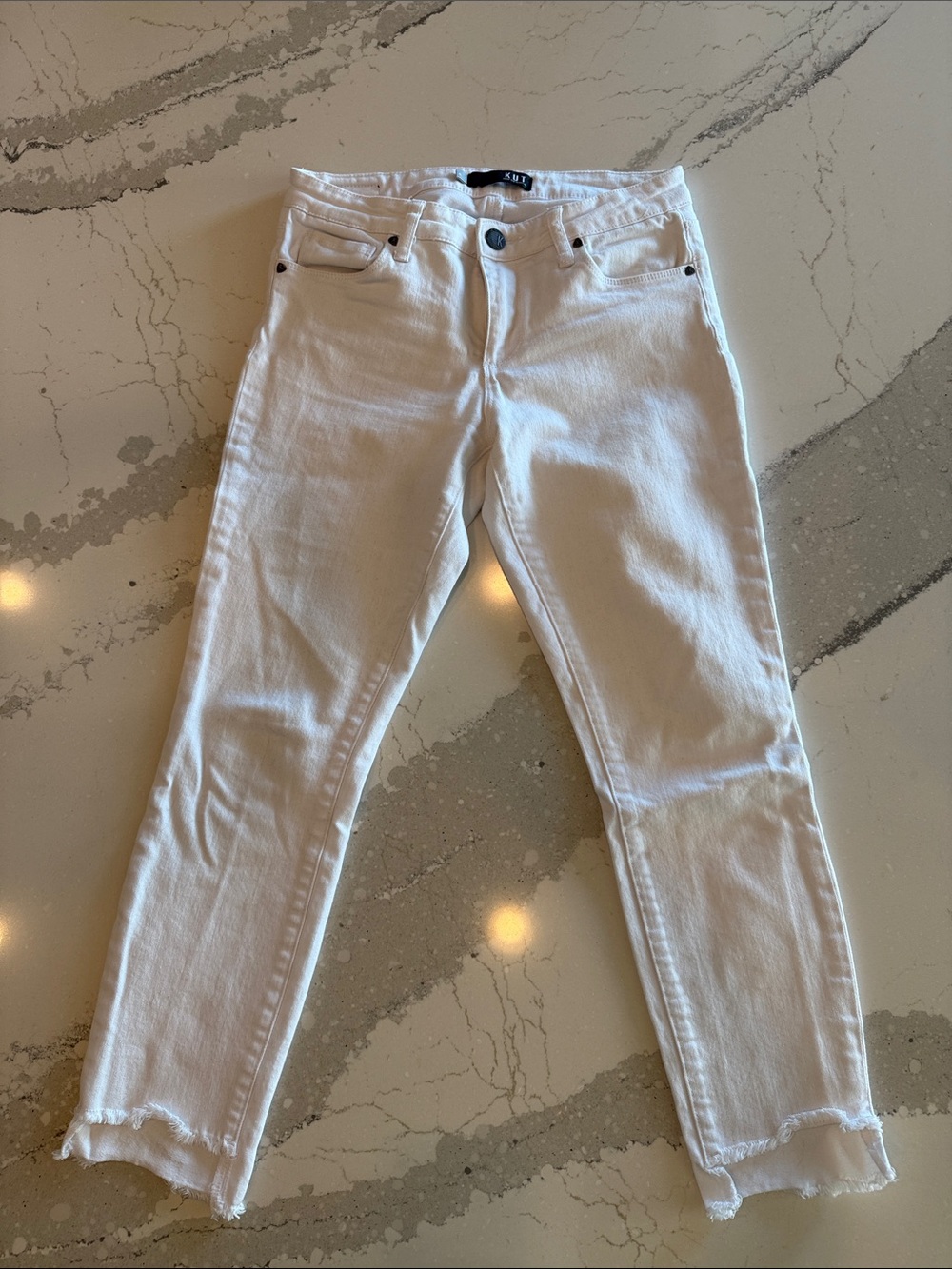 Kut from the Kloth White Raw-Hem Ankle Straight Leg Jeans